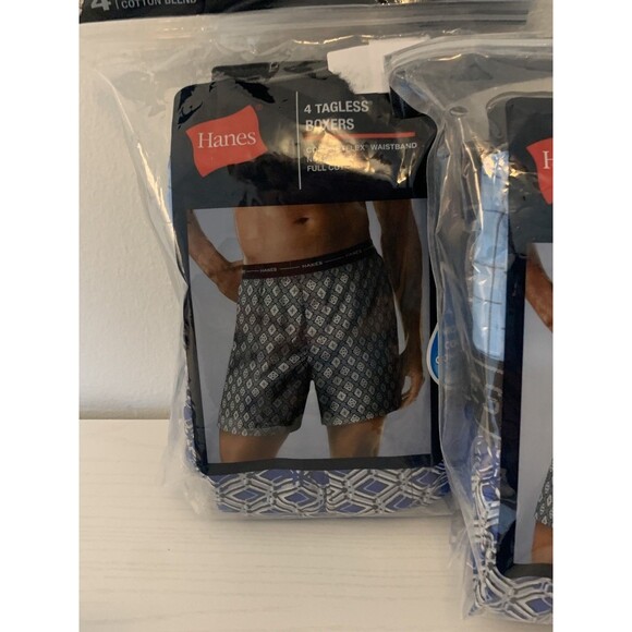 2X Hanes Men's 4-Pack Comfortblend Woven Boxers Tagless NEW Blue Woven Pattern 8 - Picture 5 of 8